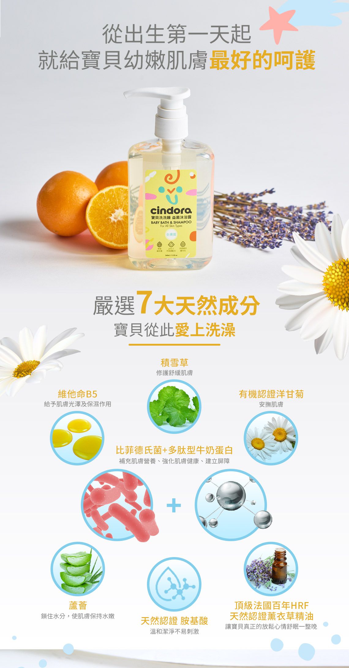 Cindora 馨朵拉 - 寶貝洗洗睡益菌沐浴乳(益膚)-340ml