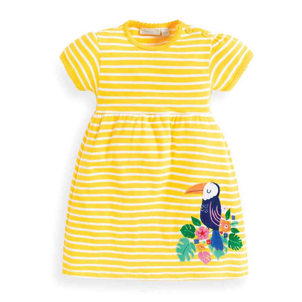 英國 JoJo Maman BeBe - 嬰幼兒/兒童100% 純棉短袖洋裝-黃色條紋