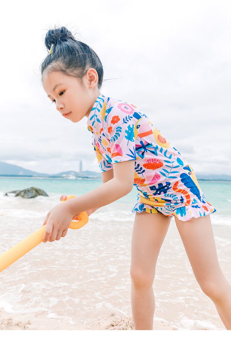 361° - 兒童卡通圖短袖連身泳衣-動物樂園-粉色