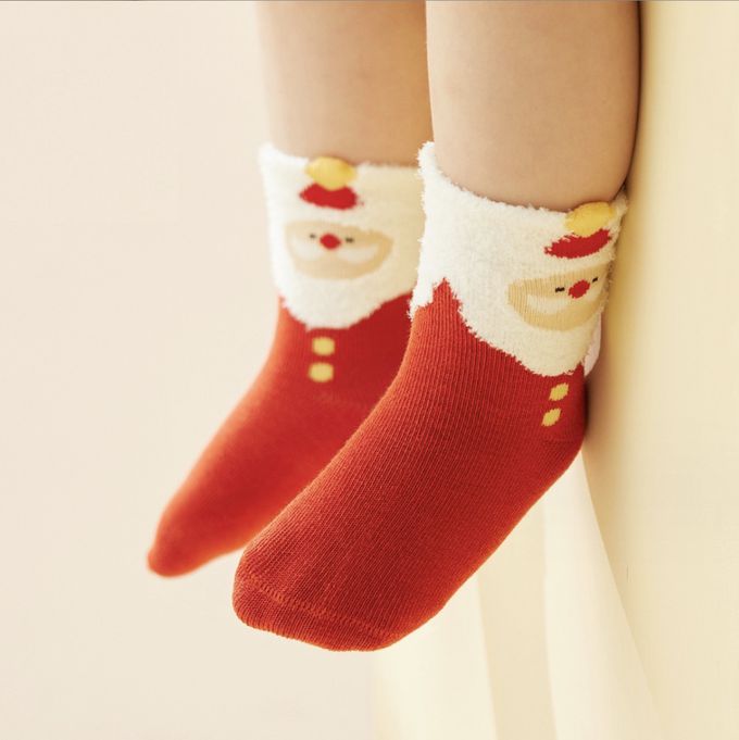 love, charlotte - 聖誕老公公聖誕主題無骨棉襪(腳長9cm起)-4 雙一組
