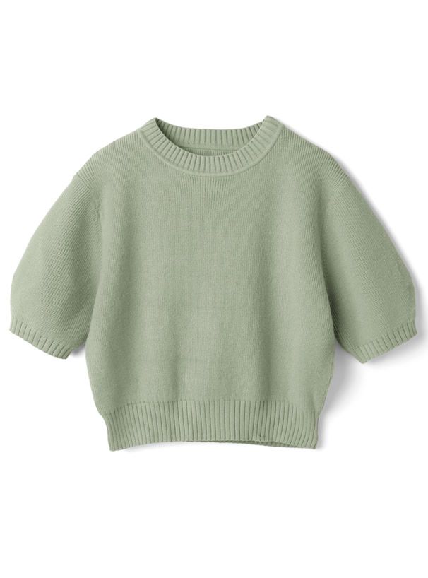 日本 GRL - 百搭短版五分袖針織上衣-灰粉