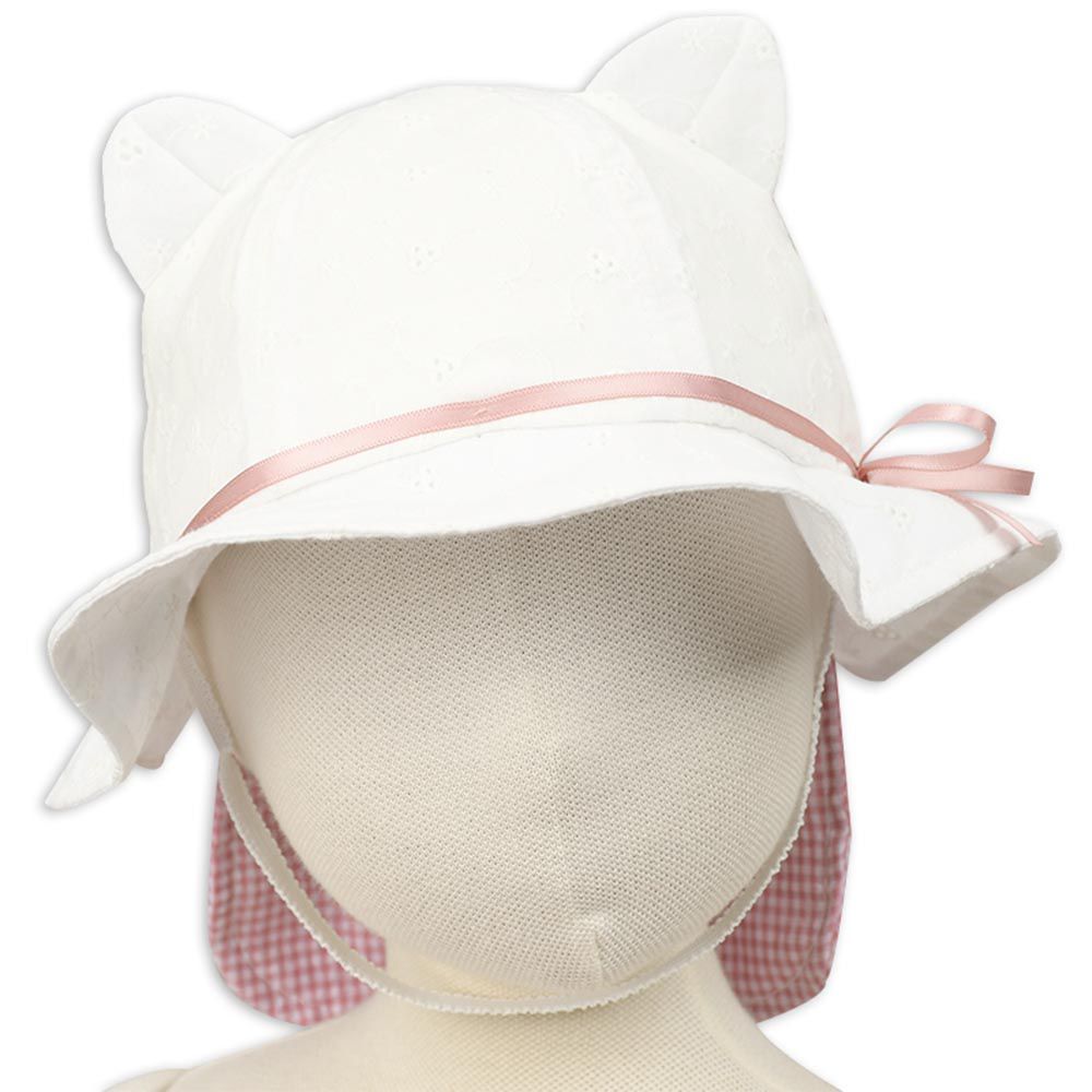 akachan honpo - 耳朵造型帽-附防曬遮陽布-米白色