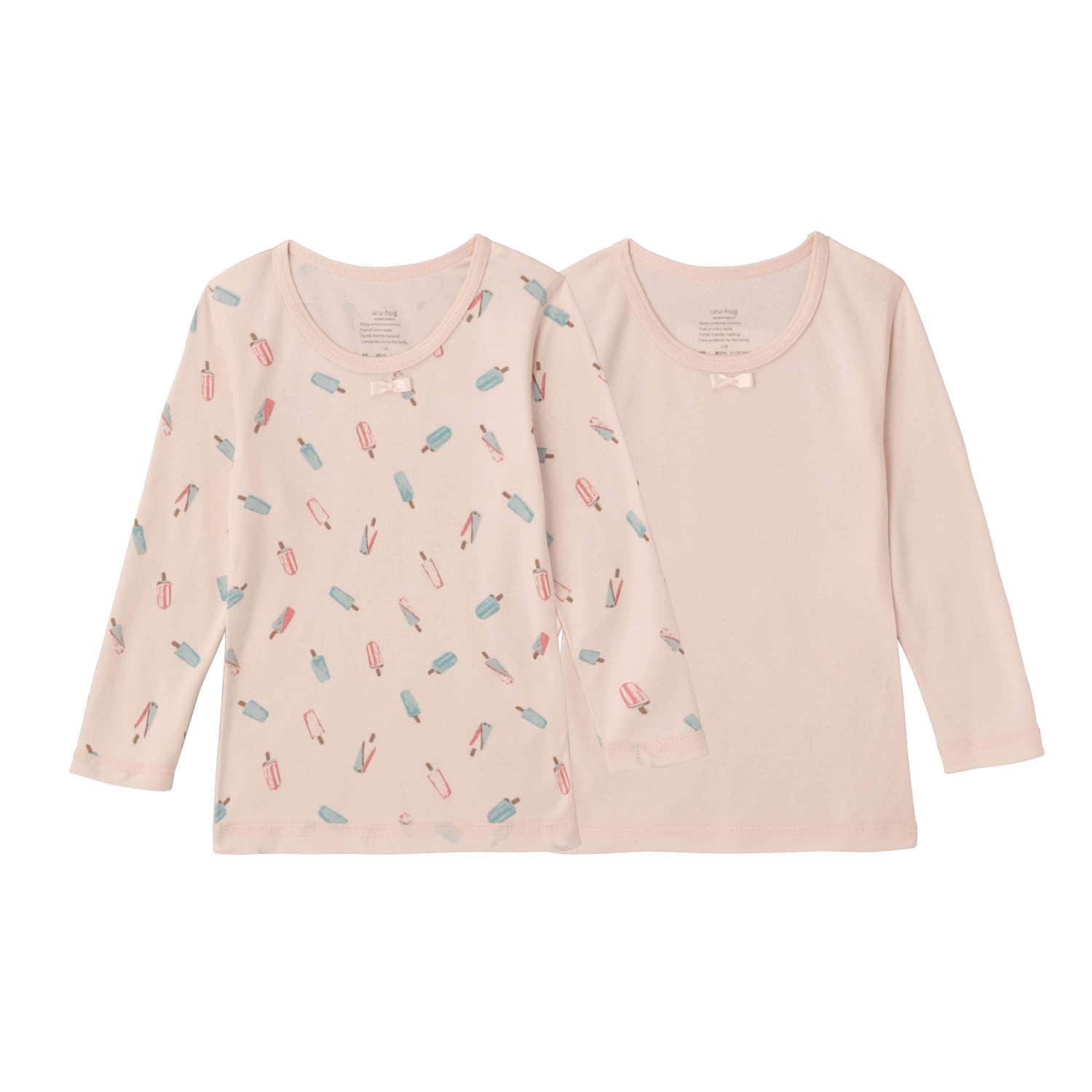 日本千趣會 - uru-hug 保濕保溫材質長袖內搭(2件組)-粉紅x冰棒