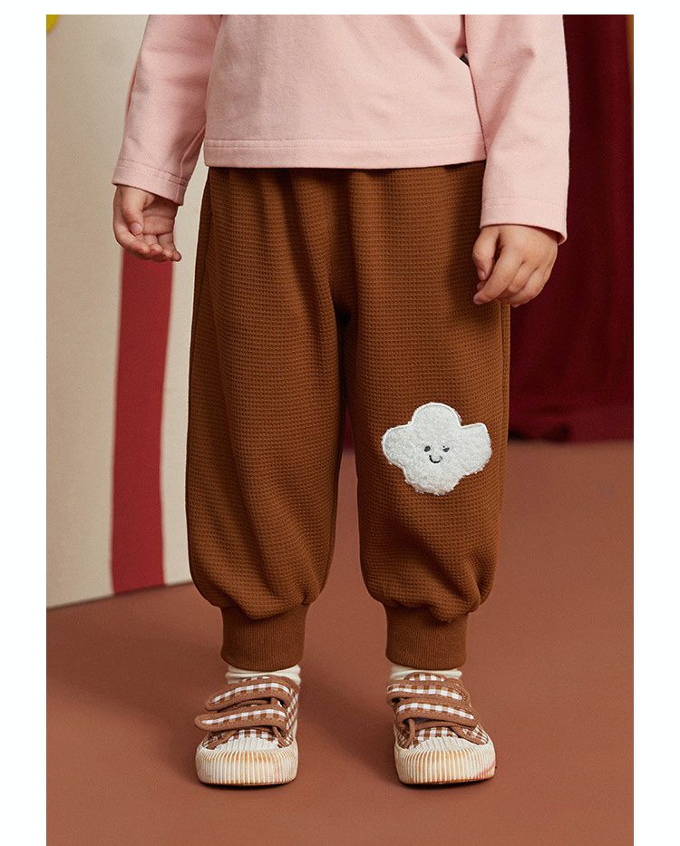 華夫格束口休閒長褲-雲朵-灰色