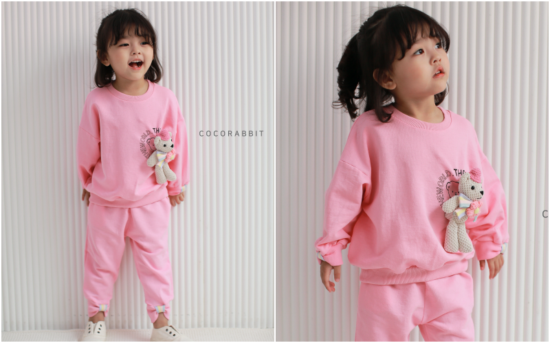 韓國 Coco rabbit - 熊熊娃娃蝴蝶結袖套裝-粉紅