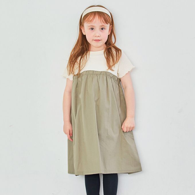 日本 evercloset - 拼接撞色羅紋短袖洋裝-白x薄荷綠