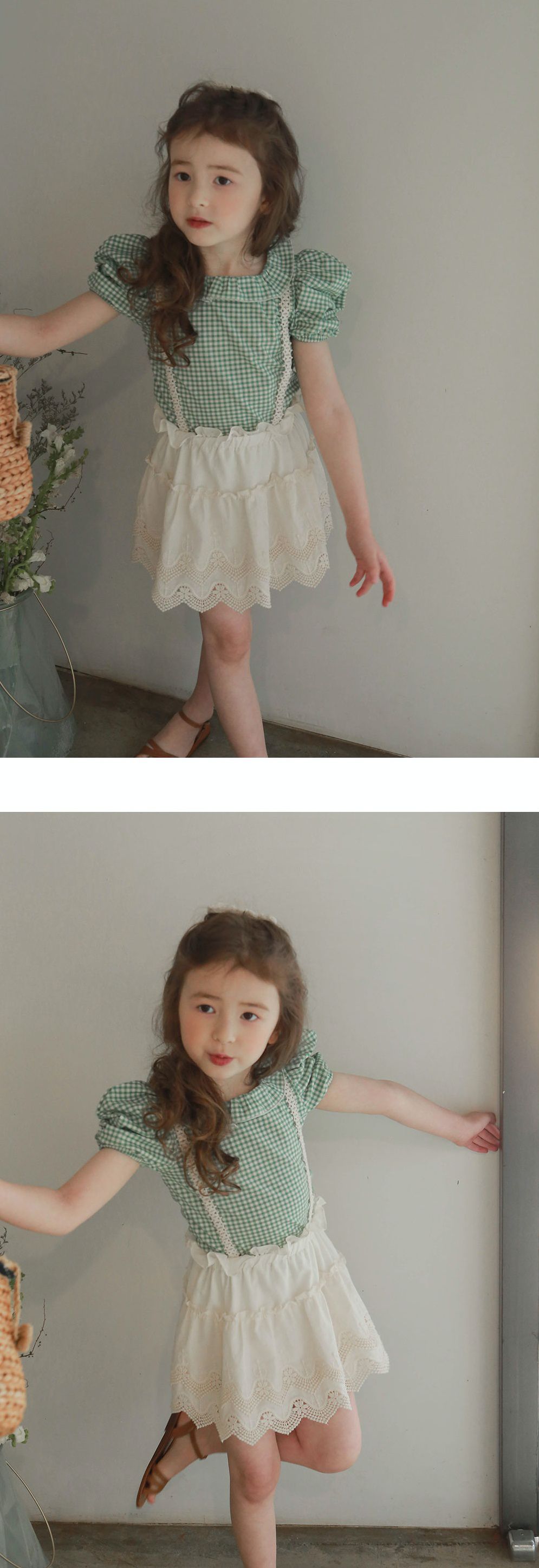 韓國 PuellaFLO - 鋸齒狀鏤空蕾絲綁帶吊帶裙-米白