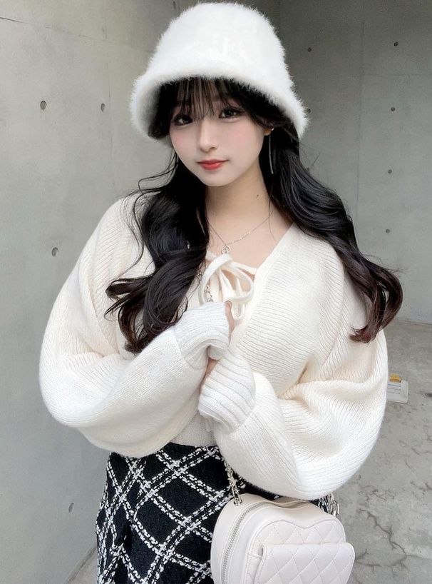 日本 GRL - 羅紋針織內搭泡泡袖外套兩件組-寶貝藍