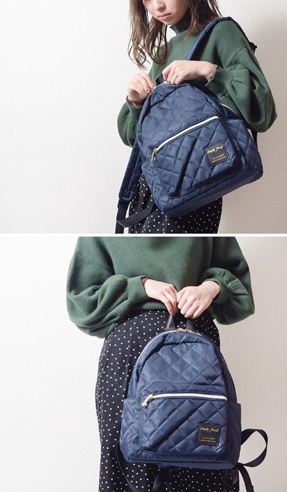 日本 Legato Largo - 菱格紋微光後背包-NV海軍藍 (26x35x13cm)