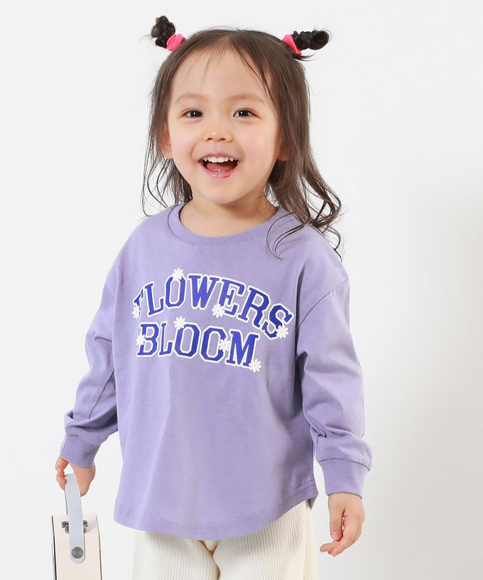 日本 devirock - 100%棉 女孩印花圓弧長袖上衣-英文logo-桃粉