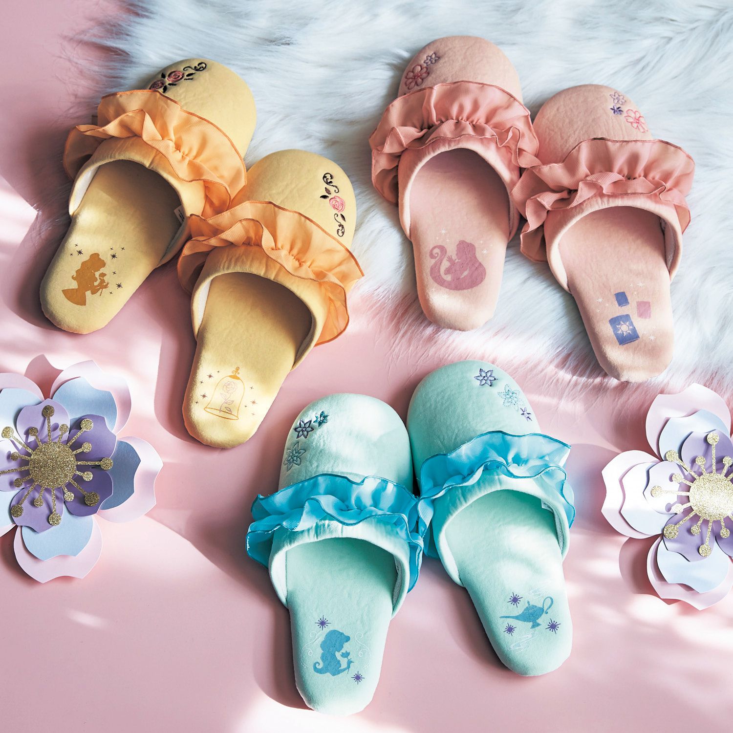 日本千趣會 - 迪士尼公主荷葉邊室內拖鞋-茉莉-水藍 (23-25cm)