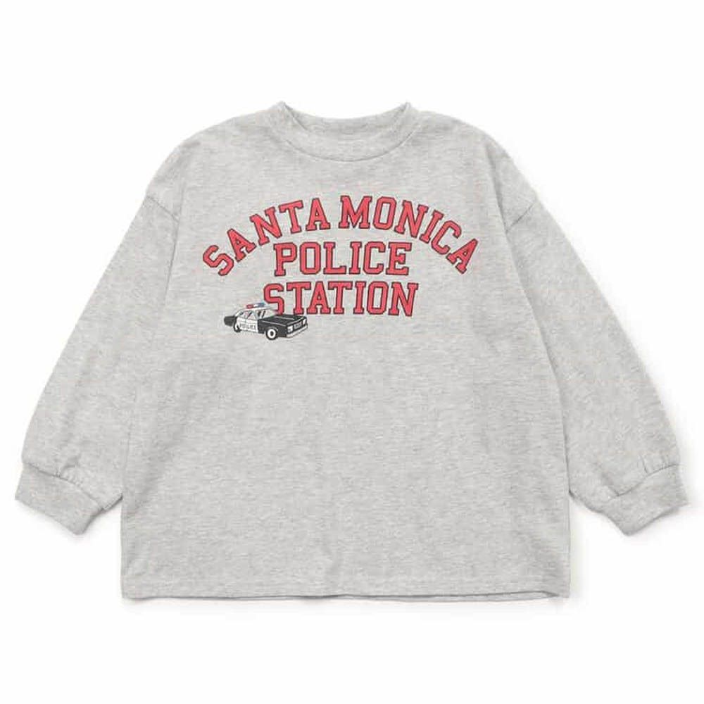 100%棉 美式印花長袖上衣-警車-淺灰