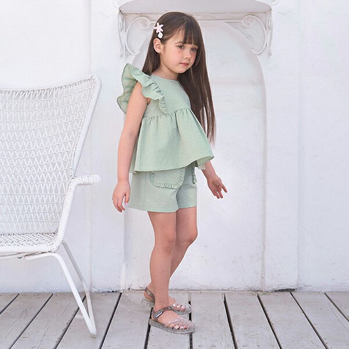 日本 Lycee mine - 可愛荷葉邊口袋短褲-檸檬黃