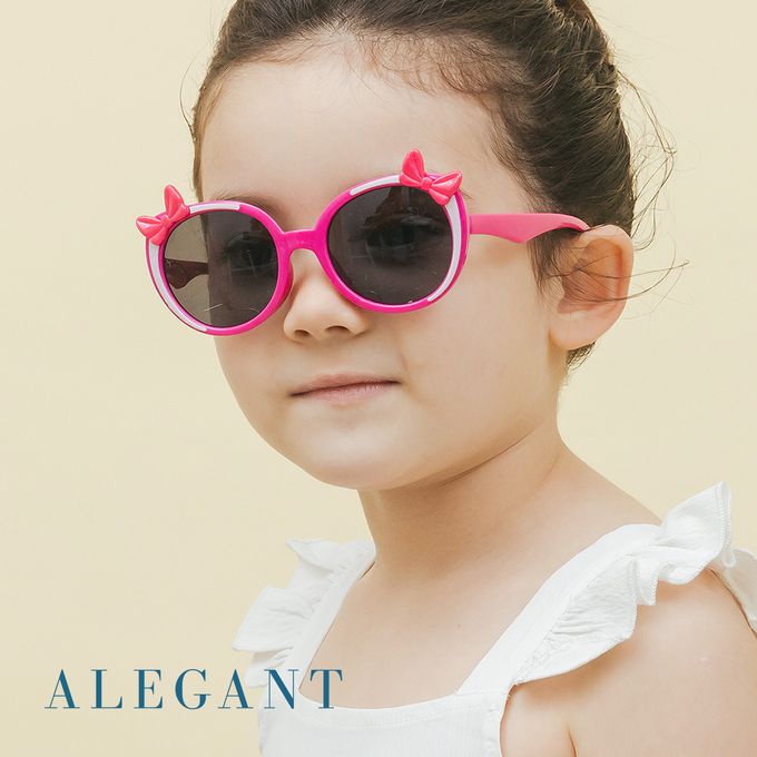 ALEGANT - 樂園桃蝴蝶結純白飾邊點綴兒童專用輕量太陽眼鏡│UV400墨鏡