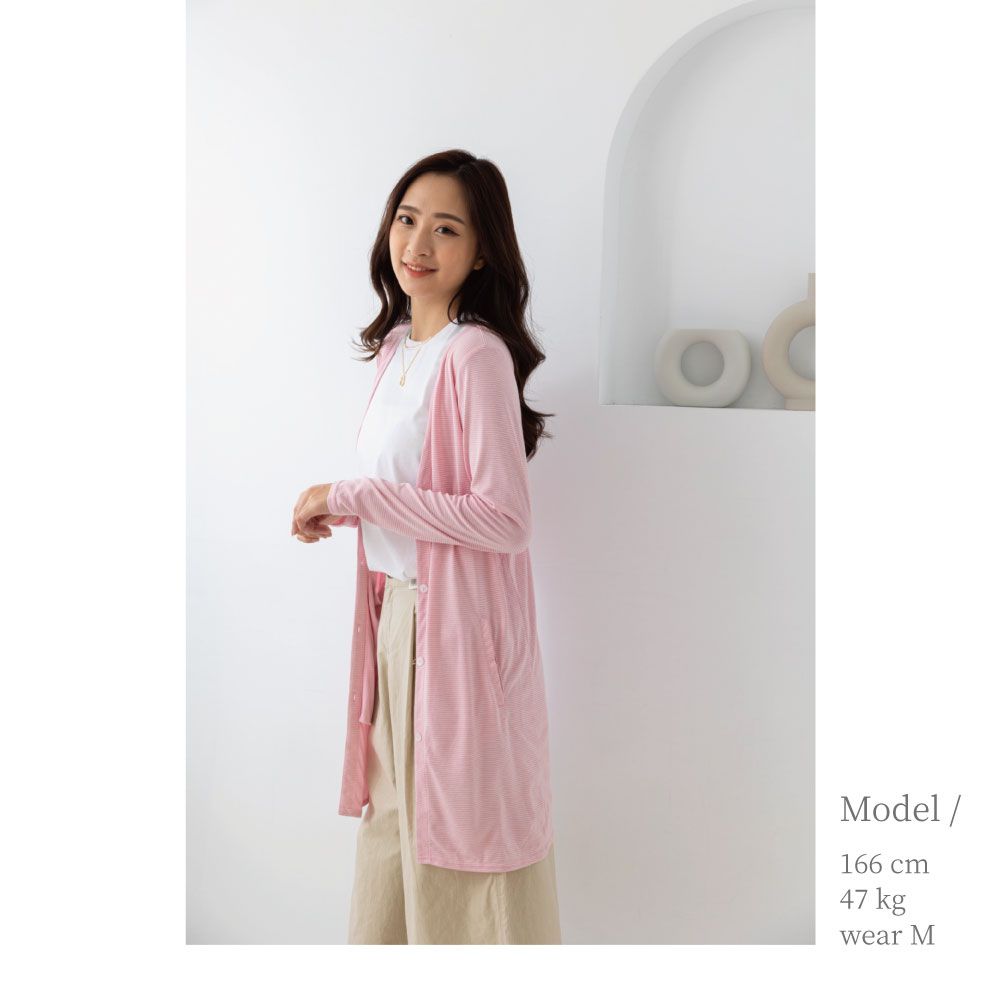 貝柔 Peilou - 日本水潤白抗UV保濕防曬長版罩衫-V領長版-石英粉