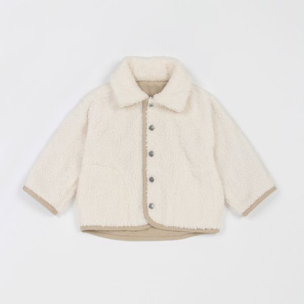 日本 petit main - 翻領英倫風絨毛雙面穿外套-素面卡其