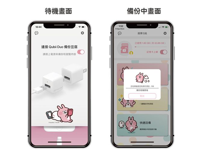 Maktar - 【QubiiDuo USB-C備份豆腐卡娜赫拉的小動物】- 粉紅兔兔256GB★附聯名御守收納包-USB-C