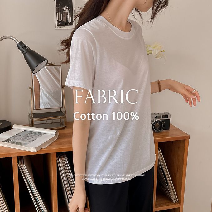 韓國女裝代購 - 好搭配微透圓領短袖上衣-白 (FREE)