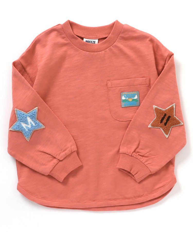 日本 BREEZE - 時髦星星刺繡長袖上衣-粉橘