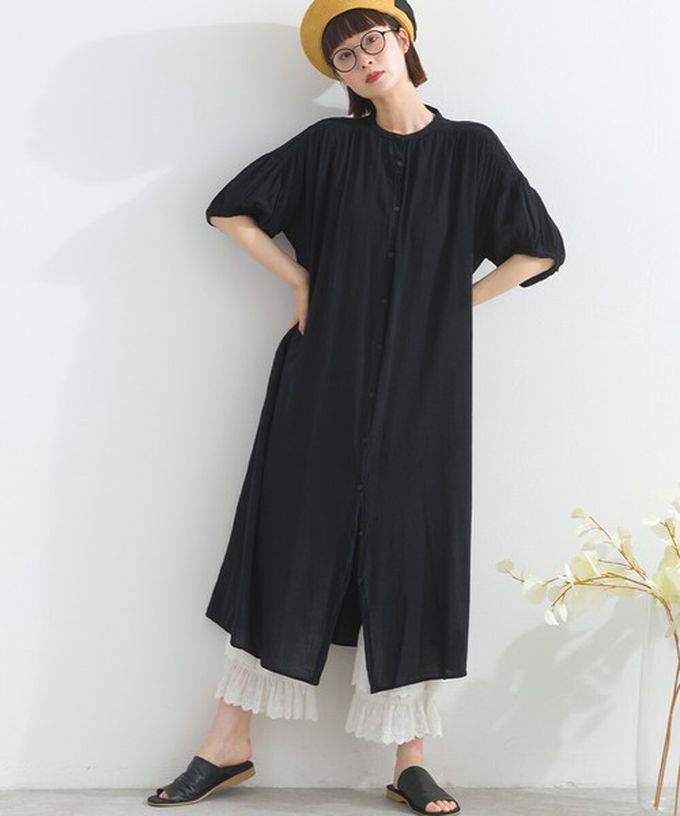 日本 Lupilien - 100%印度棉 輕盈巴里紗襯衫洋裝-淺卡其