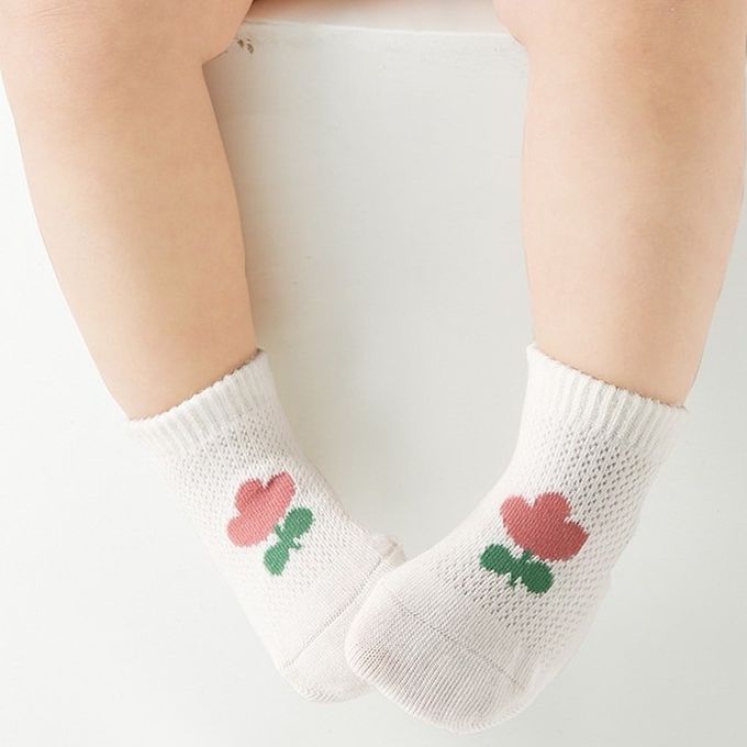 萌兔逛花園點膠網眼船型棉襪