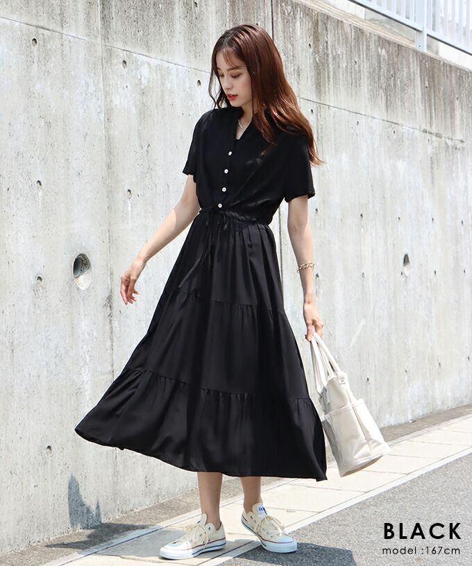 日本 BLUE EAST - 氣質小V領排釦短袖洋裝-木春菊-水藍 (M(Free))