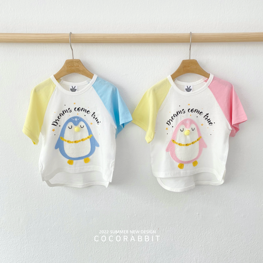 韓國 Coco rabbit - 立體企鵝鼻子拼接色T-粉紅