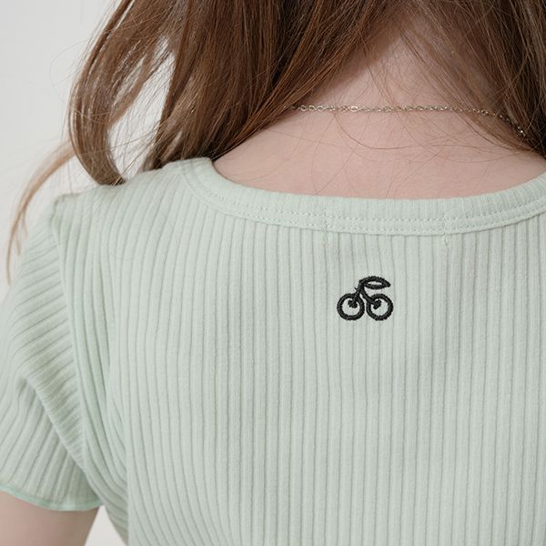 日本 Lycee mine - 迷你刺繡羅紋捲邊時尚短上衣-奶油黃