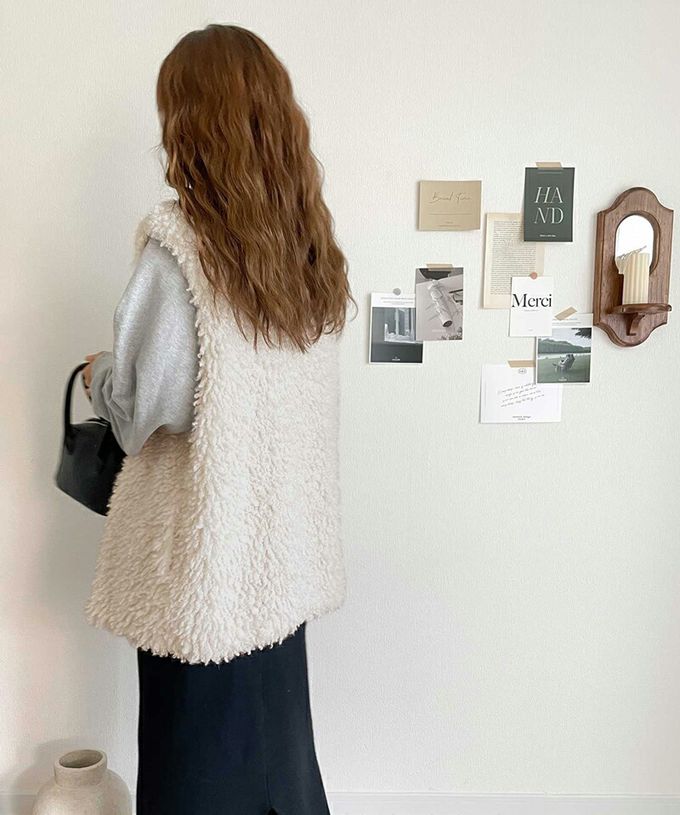 日本 Classical Elf - 優雅泰迪熊絨毛有口袋背心-象牙