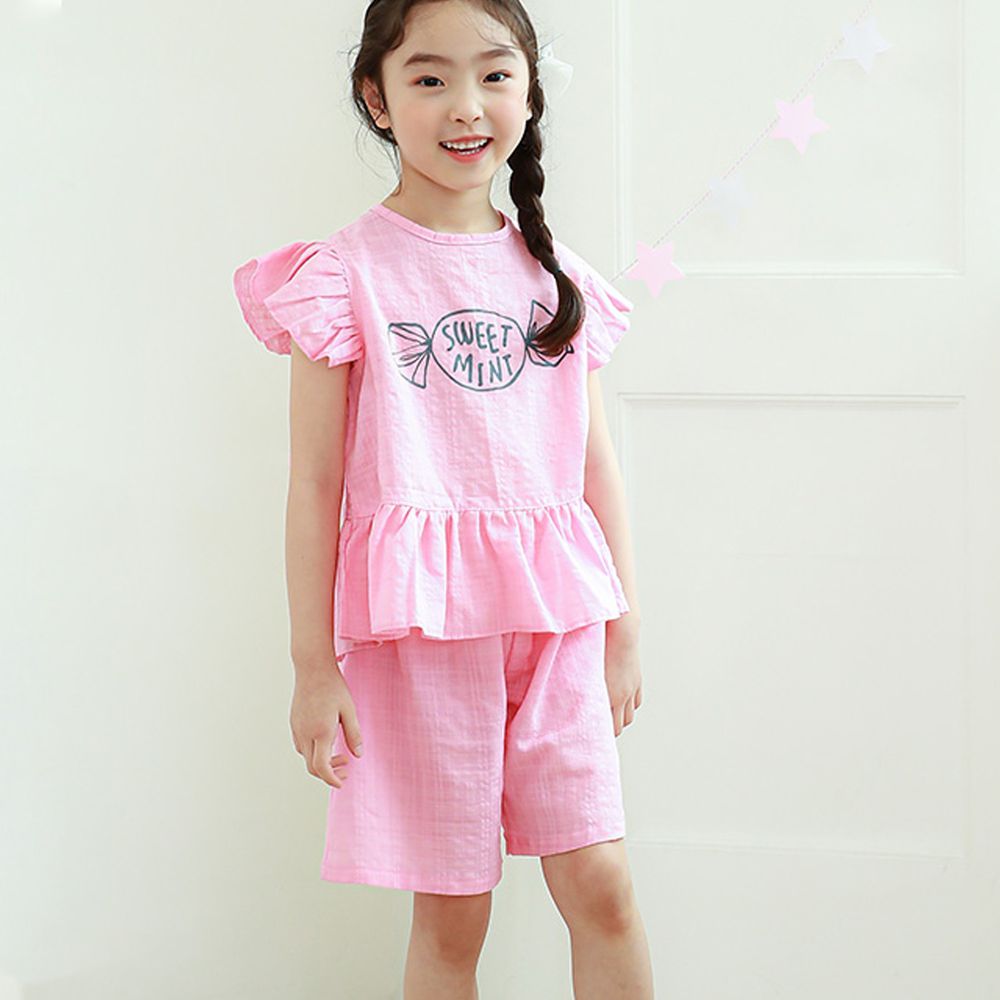 韓國 Ppippilong - 棉混紡涼感套裝-粉紅糖果