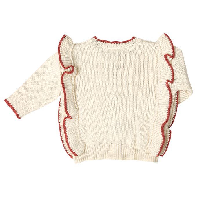 akachan honpo - 針織休閒上衣-荷葉邊-白色