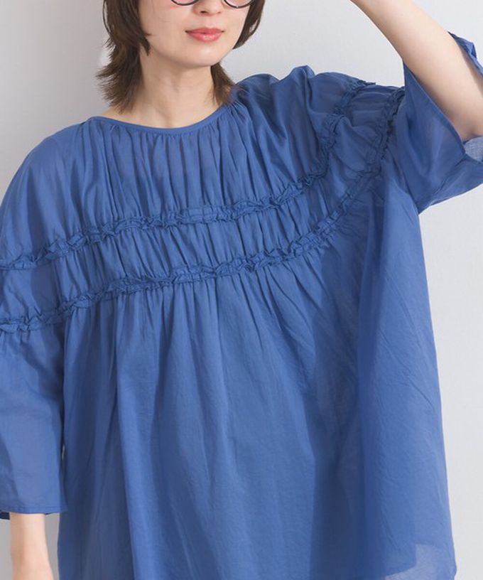 日本 Lupilien - 100%棉 輕盈感皺摺廓形五分袖上衣-白