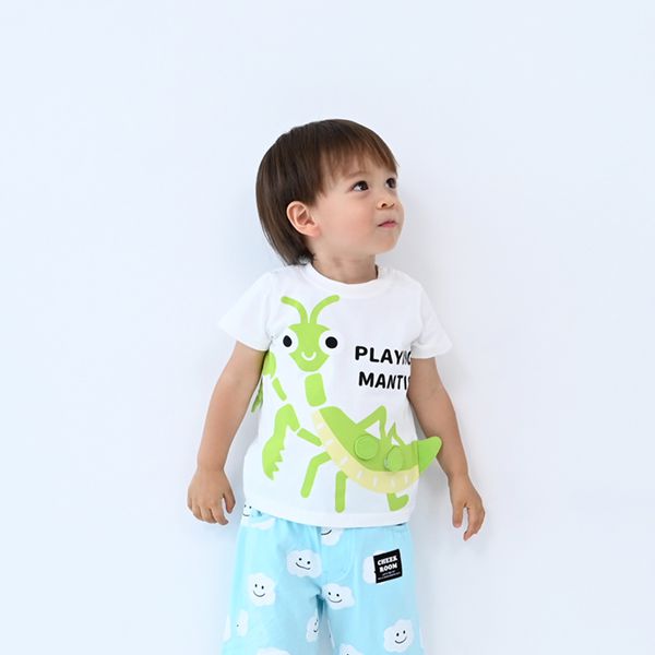 日本 Baby Room - 立體翻翻樂短袖上衣-開心螳螂-黃