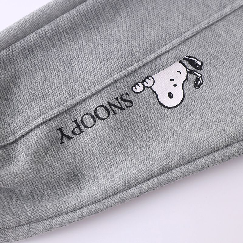 卡通人物史努比腰鬆緊束口運動褲-偷看的SNOOPY-黑色