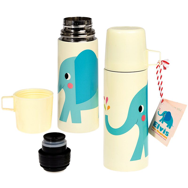 英國 Rex London - 不鏽鋼兩用保溫/保冷水瓶-藍色大象(350ML)