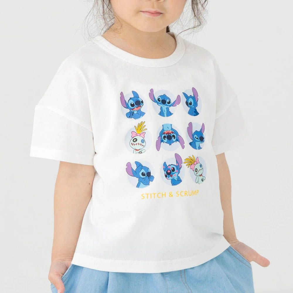 聯名款 100%純棉短袖上衣-卡通人物史迪奇九宮格-白