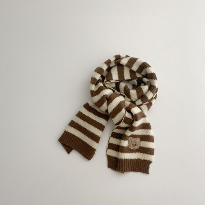 Love, Charlotte - 咖啡色條紋熊針織圍巾-兒童圍巾