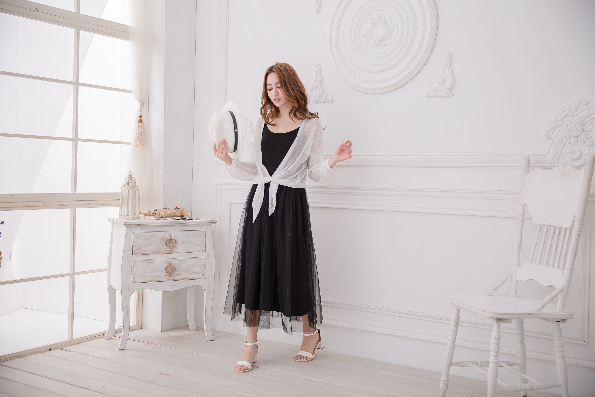 Peachy - 獨家訂製綿柔連身紗裙-細肩帶連身款-華麗黑 (F)