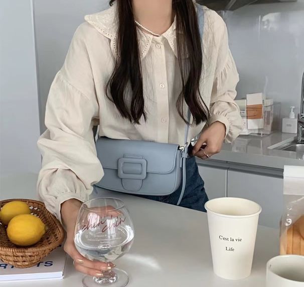 日本 GRL - 方形釦時尚皮質側背包-甜心粉