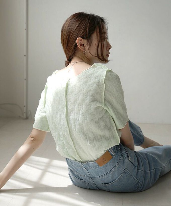 日本 Bab - 前後穿清爽皺褶短袖上衣-薄荷