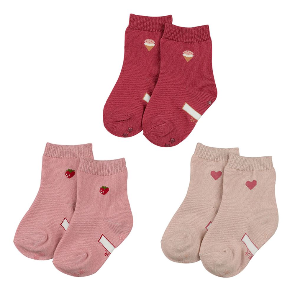 akachan honpo - 女中筒襪3雙組-小圖案-粉紅色 (9～14cm)