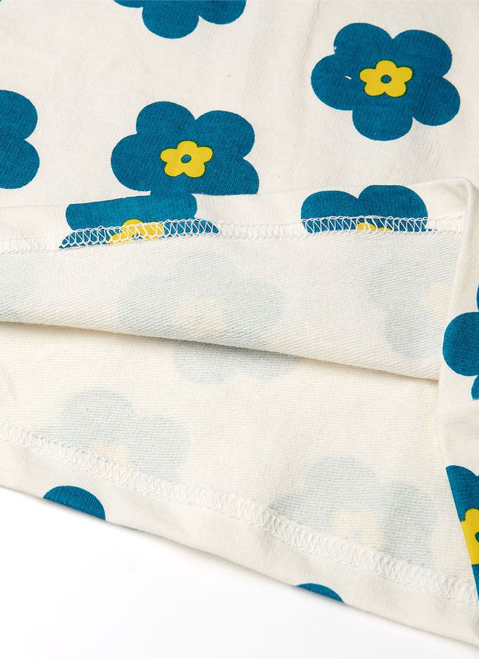 韓國 OZKIZ - (附包包)滿版藍花印長袖連身洋裝-米