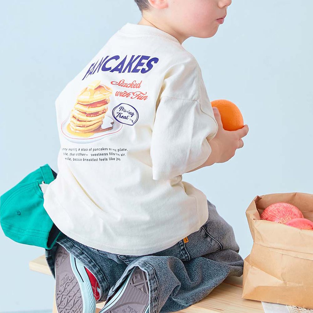 100%棉 美味食物短袖上衣-鬆餅-白