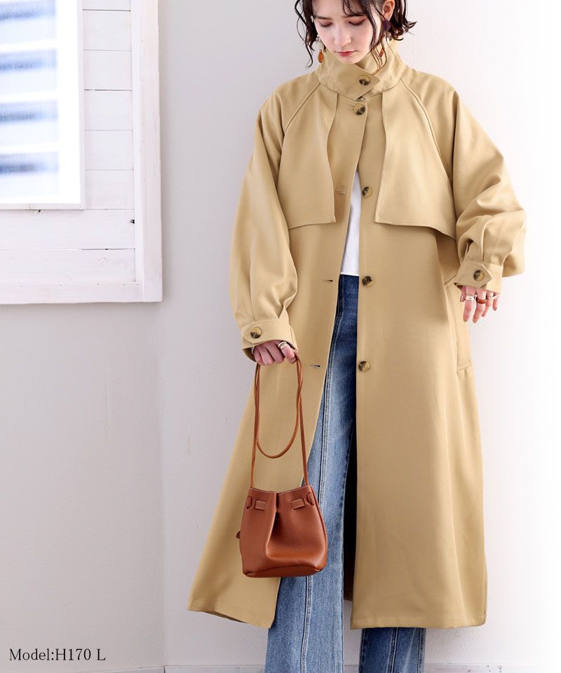 日本 Classical Elf - 復古立領收腰長版風衣-摩卡