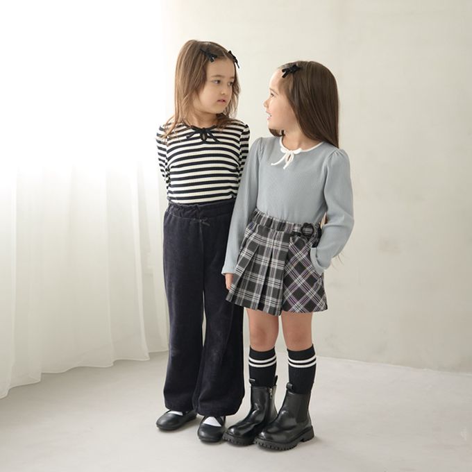 日本 Lycee mine - 領口滾邊綁帶澎澎長袖上衣-灰藍