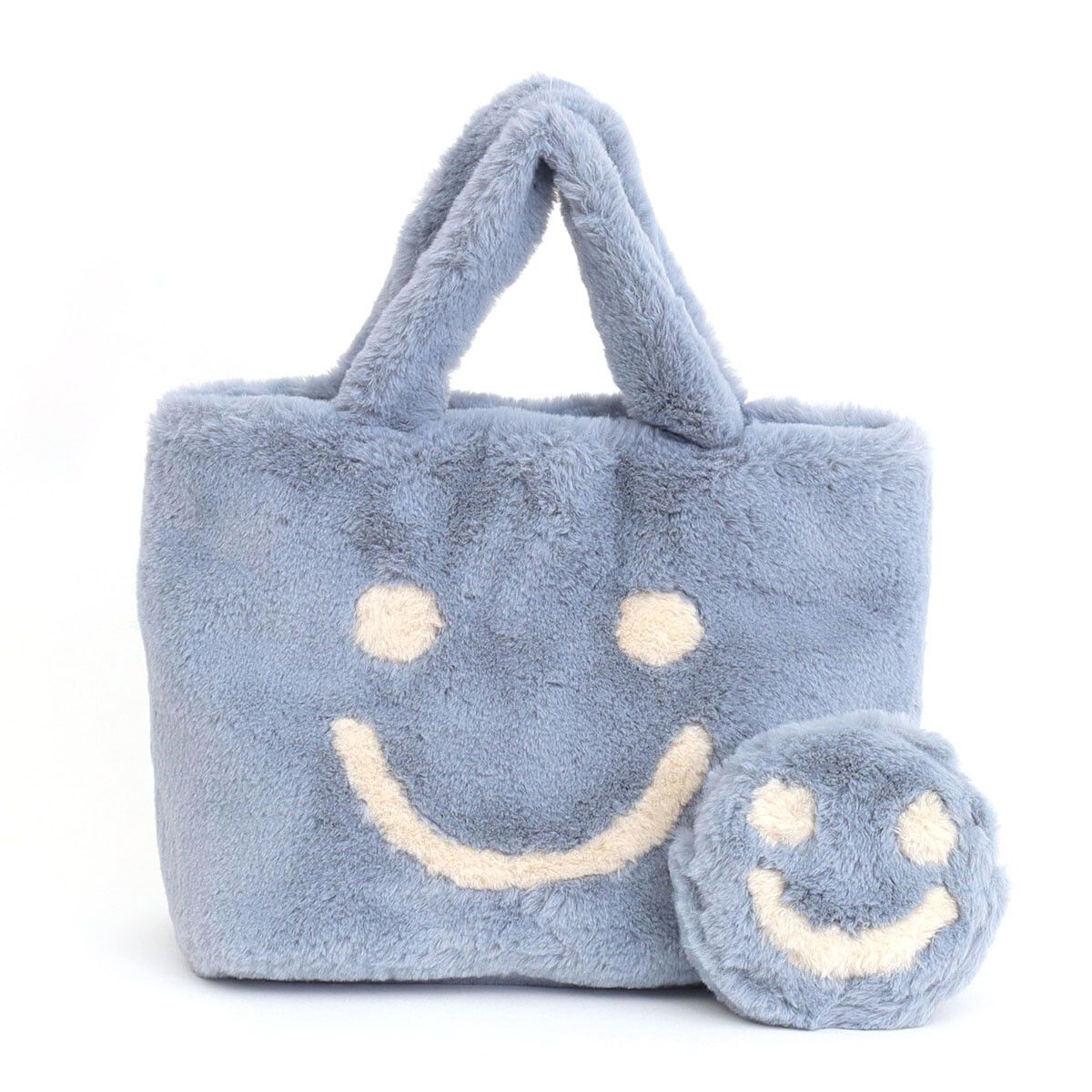 日本 COOCO - SMILEY聯名款 毛絨手提包/托特包(附小包)-芥黃 (W25*H23*D15cm)