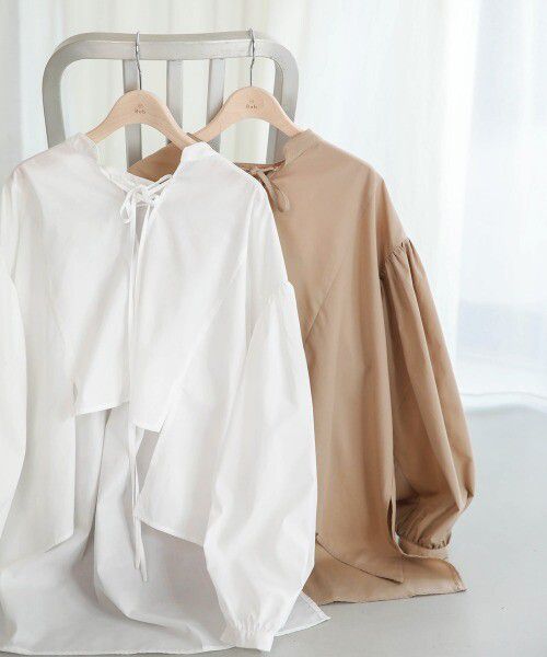 日本 Bab - 前短後長設計感綁帶上衣-簡約白