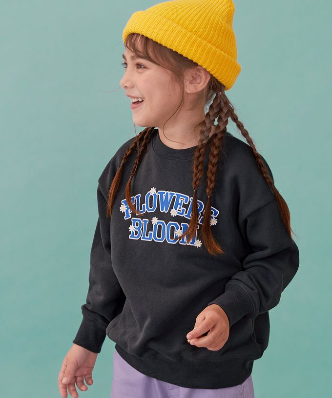 日本 devirock - 百搭女孩印花裏毛長袖上衣-法式標語-米白