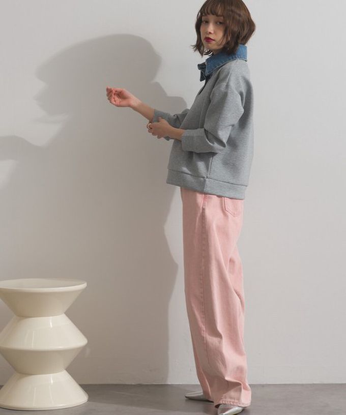 日本 ELENCARE DUE - 牛仔領層次感厚磅休閒長袖上衣-燕麥白