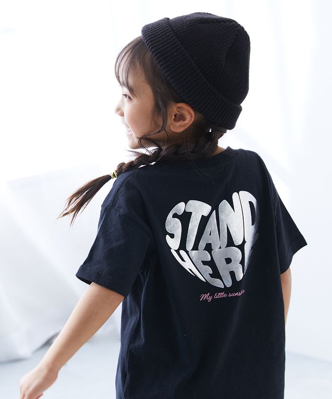 日本 devirock - 100%棉 閃亮金屬印花短袖上衣-銀色方塊-黑